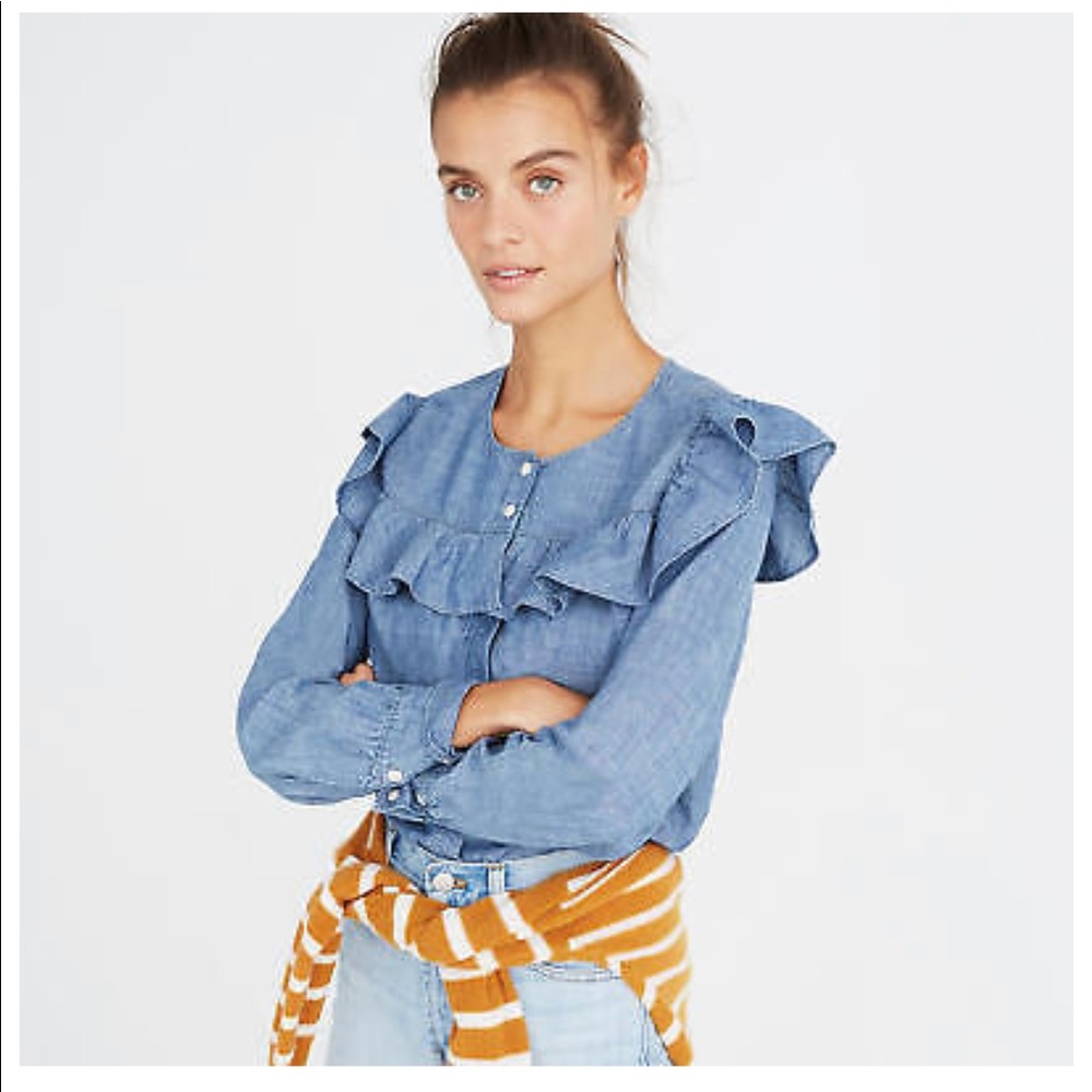 Madewell Jean Ruffle Long Sleeve XL EUC